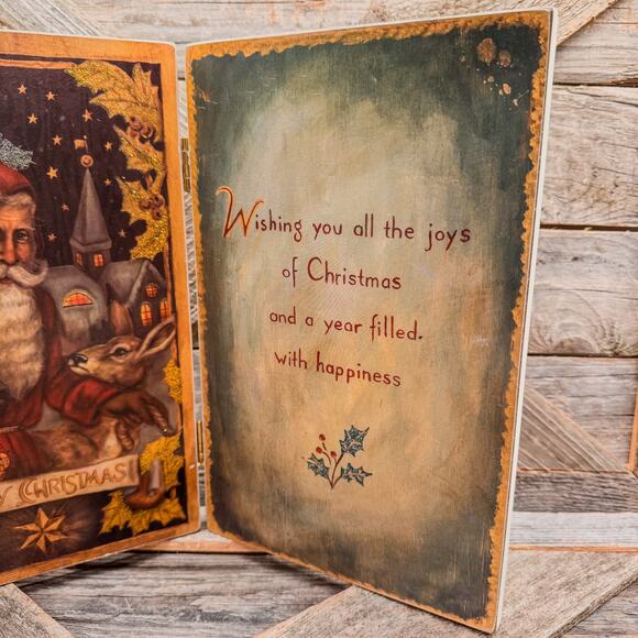 1980’s Vintage Old World Style Father Christmas Folding Tabletop Plaque - Picture 6 of 9